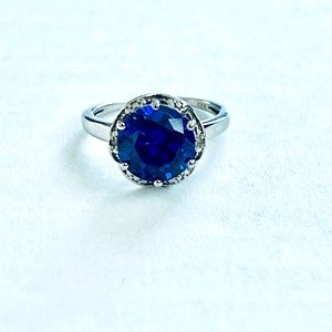 Sapphire Halo Sterling Silver Ring Size 7